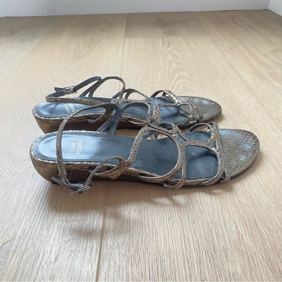 Stuart Weitzman Silver Leather Snake Printed Strappy Sandals 10 - Picture 3 of 6
